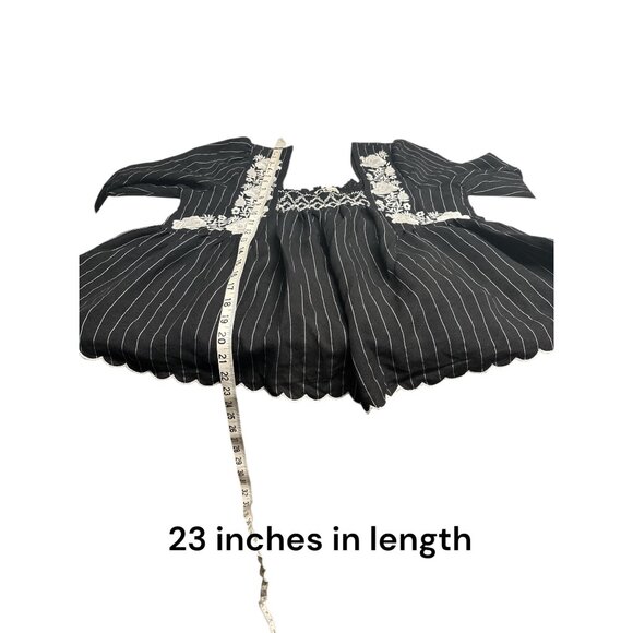 Velzera Womens Black Pinstripe Top W/ White Floral Embroidery & Smocked Details - Picture 9 of 9